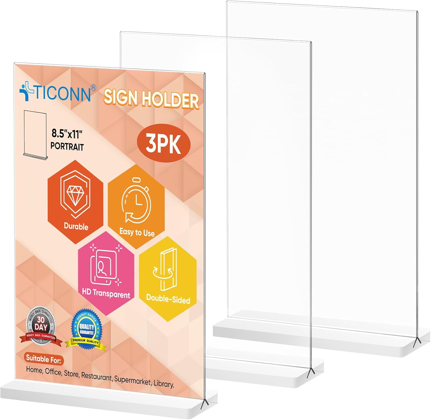 TICONN 3 Pack Acrylic Sign Holder, Double-Sided Di...