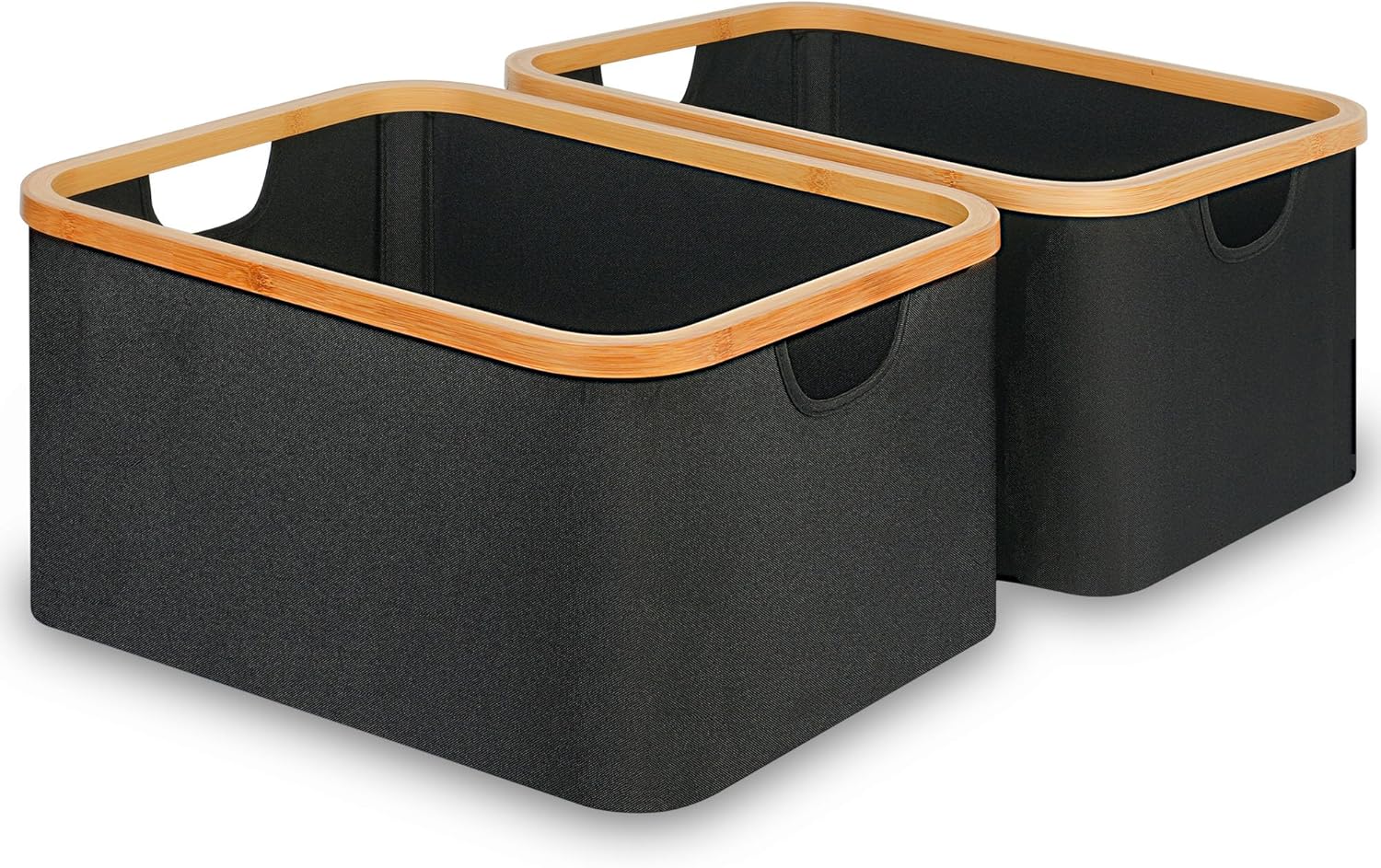 Storage Baskets for Organizing, Fabric Storage Baskets with Bamboo Handles, Coll...