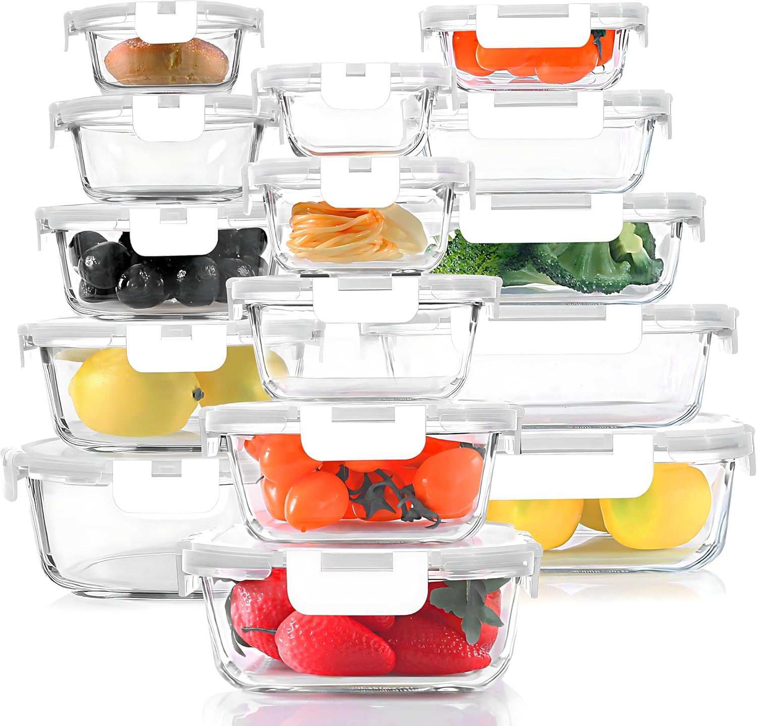 KOMUEE 30 Pieces Glass Food Storage Containers Set, Glass Meal Prep Containers S...