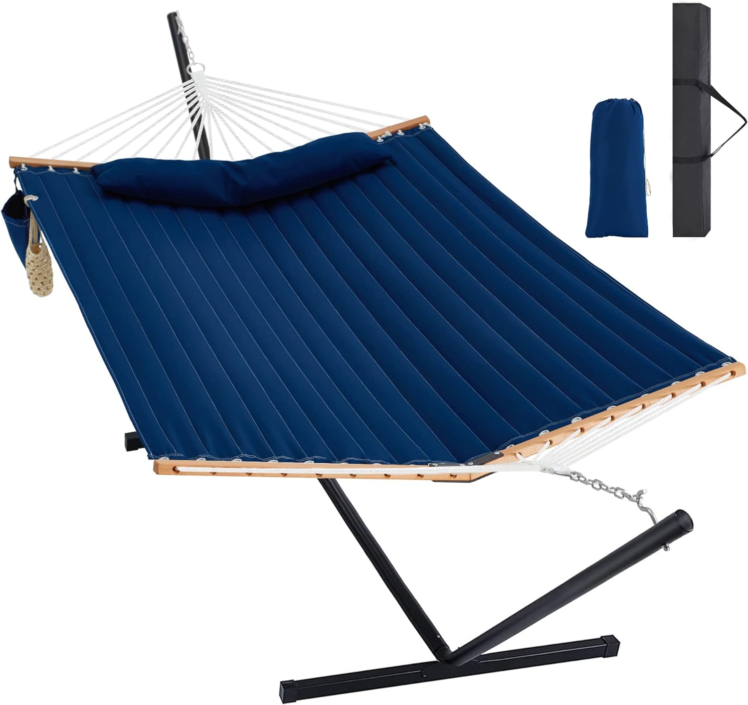 Two Person Hammock with Stand Heavy Duty, Outdoor Patio Hammock with Portable St...