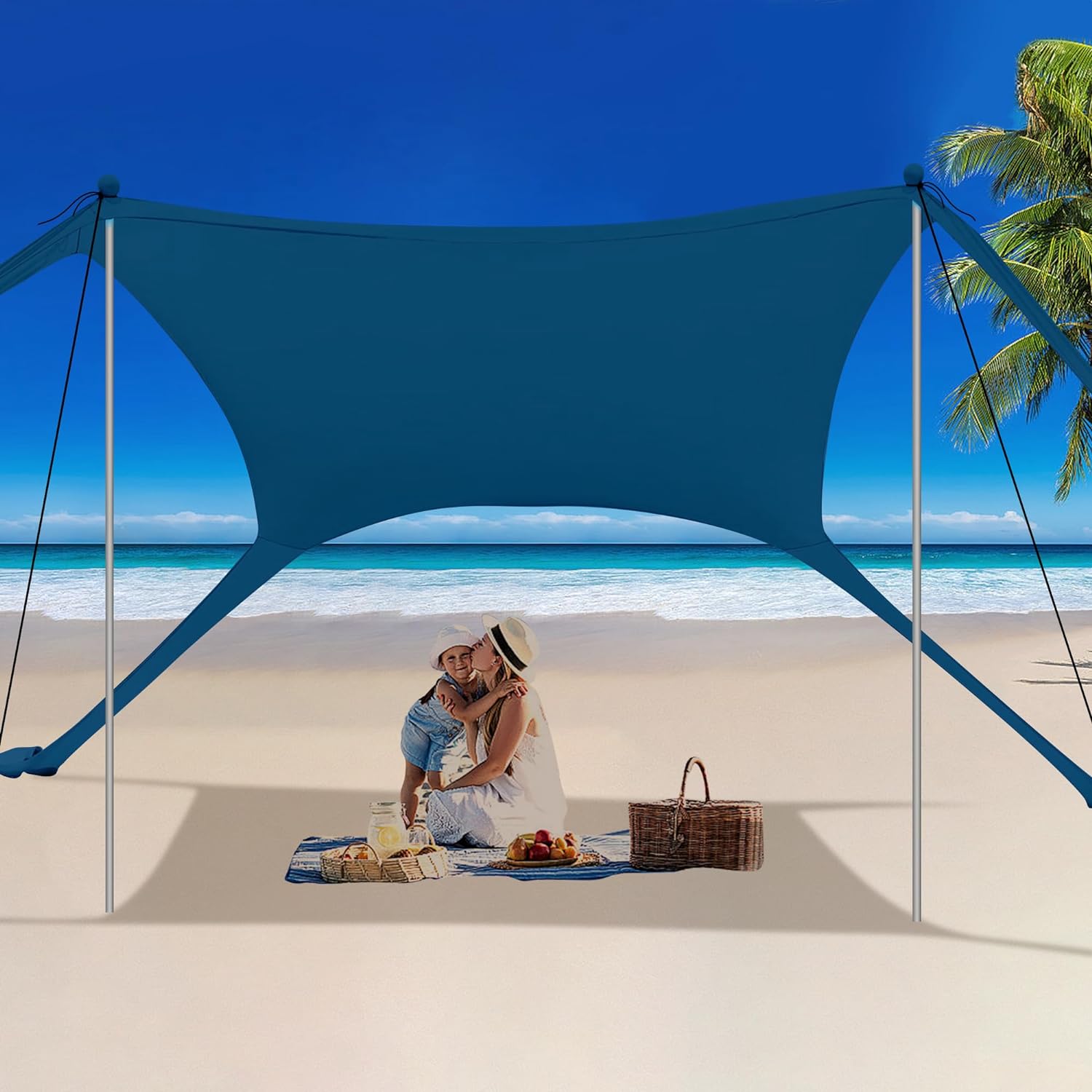 BOTINDO Family Beach Tent Canopy Sun Shade, Pop Up Grande Beach Tent Sun Shelter...