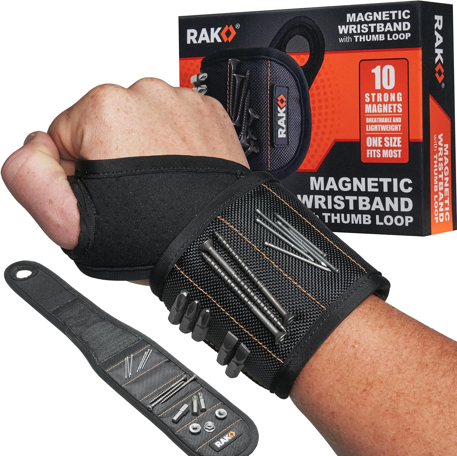 RAK Magnetic Wristband with Thumb Loop for Holding Screws, Nails and Drill Bits...