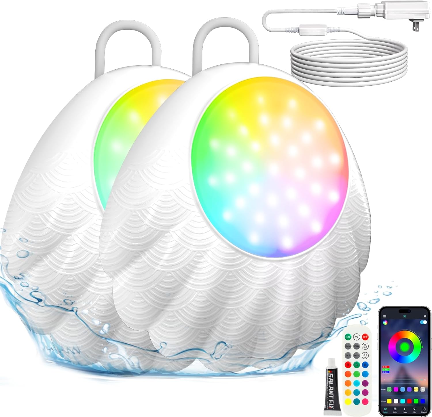 Brightown Smart Submersible LED Pool Lights, 2 Pack 20W RGB Music Sync Remote AP...