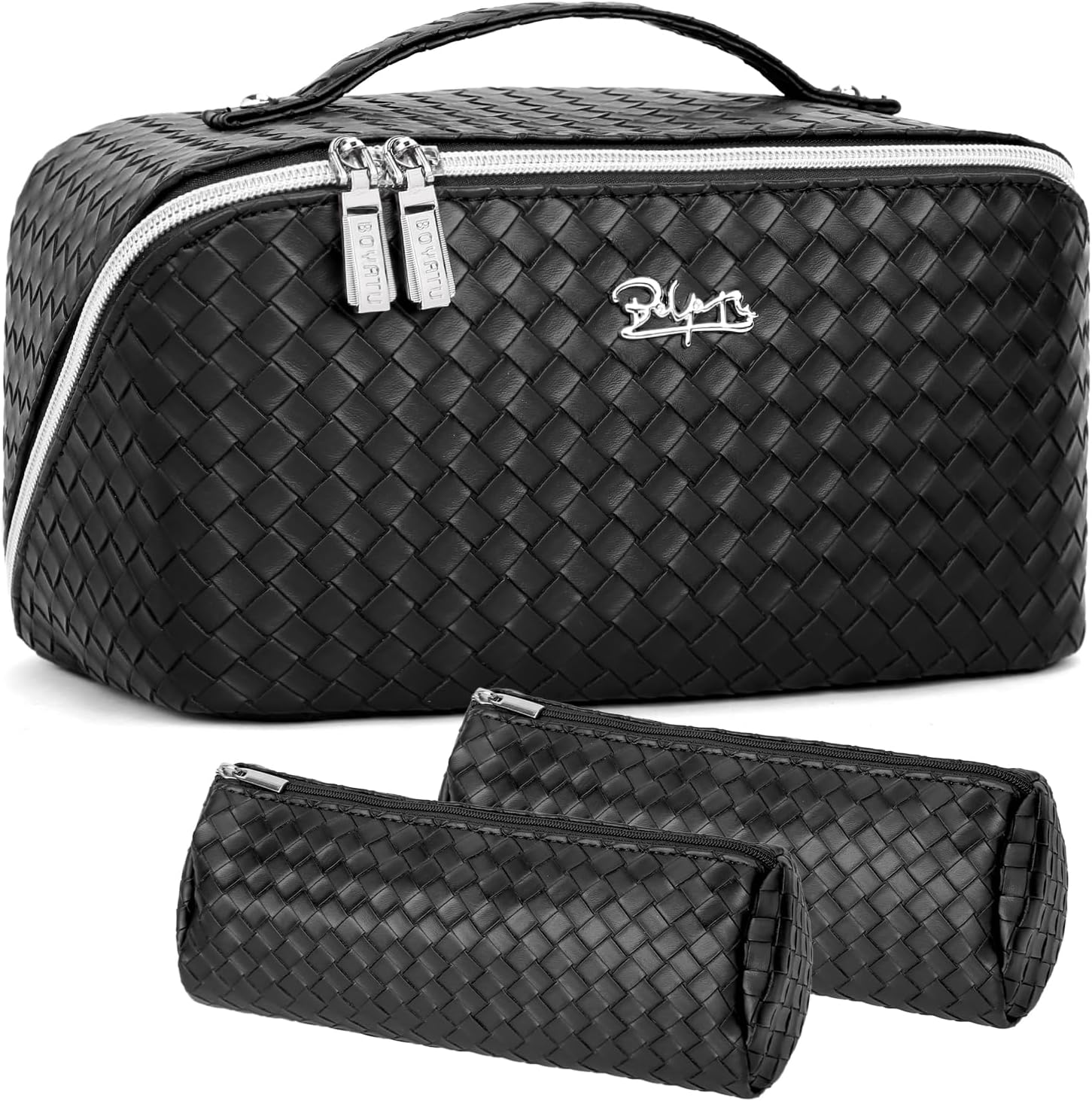 Makeup Bag Travel Cosmetic Case: 3 Set Large Capacity Cosmetic Bag Organizer - P...