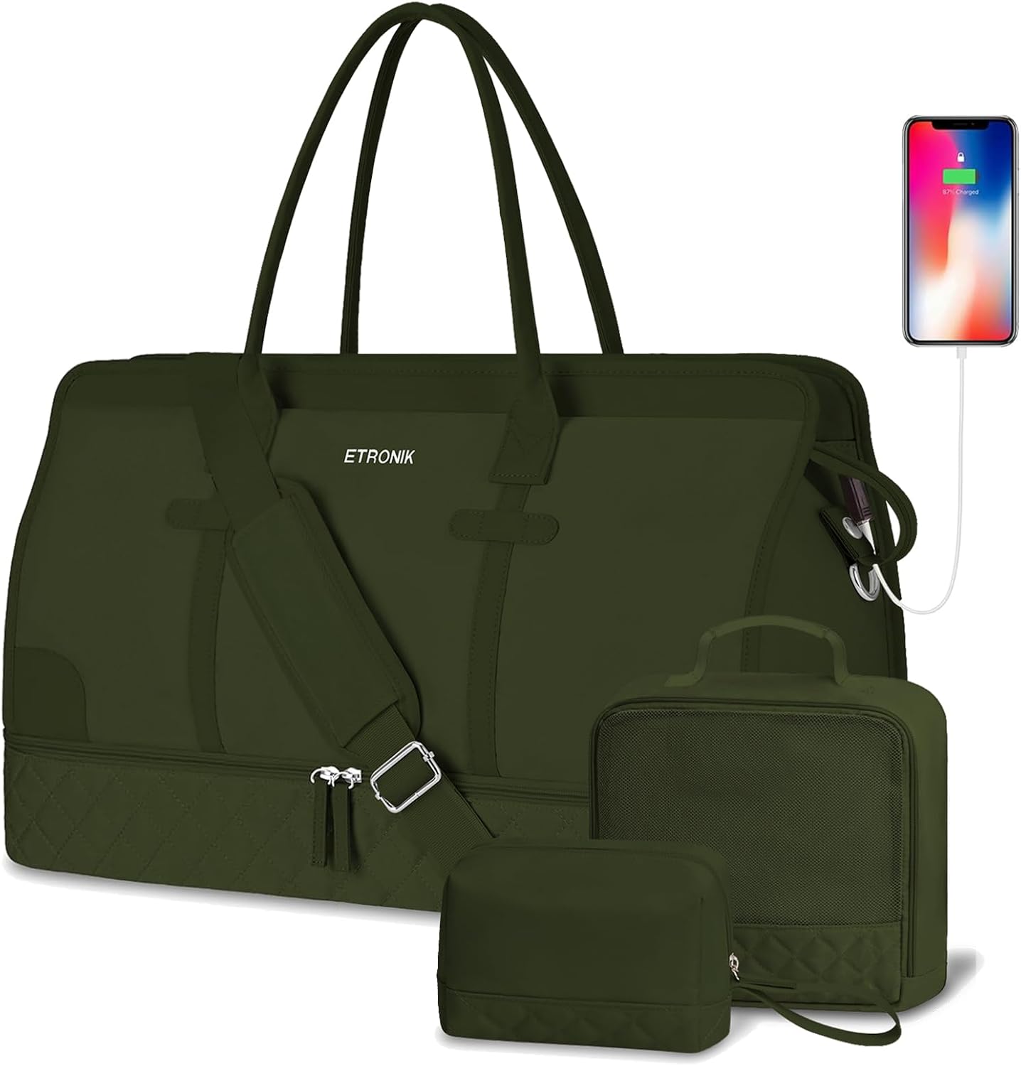 ETRONIK Weekender Overnight Bag for Women, Large Travel Duffle Bag with Shoe Com...
