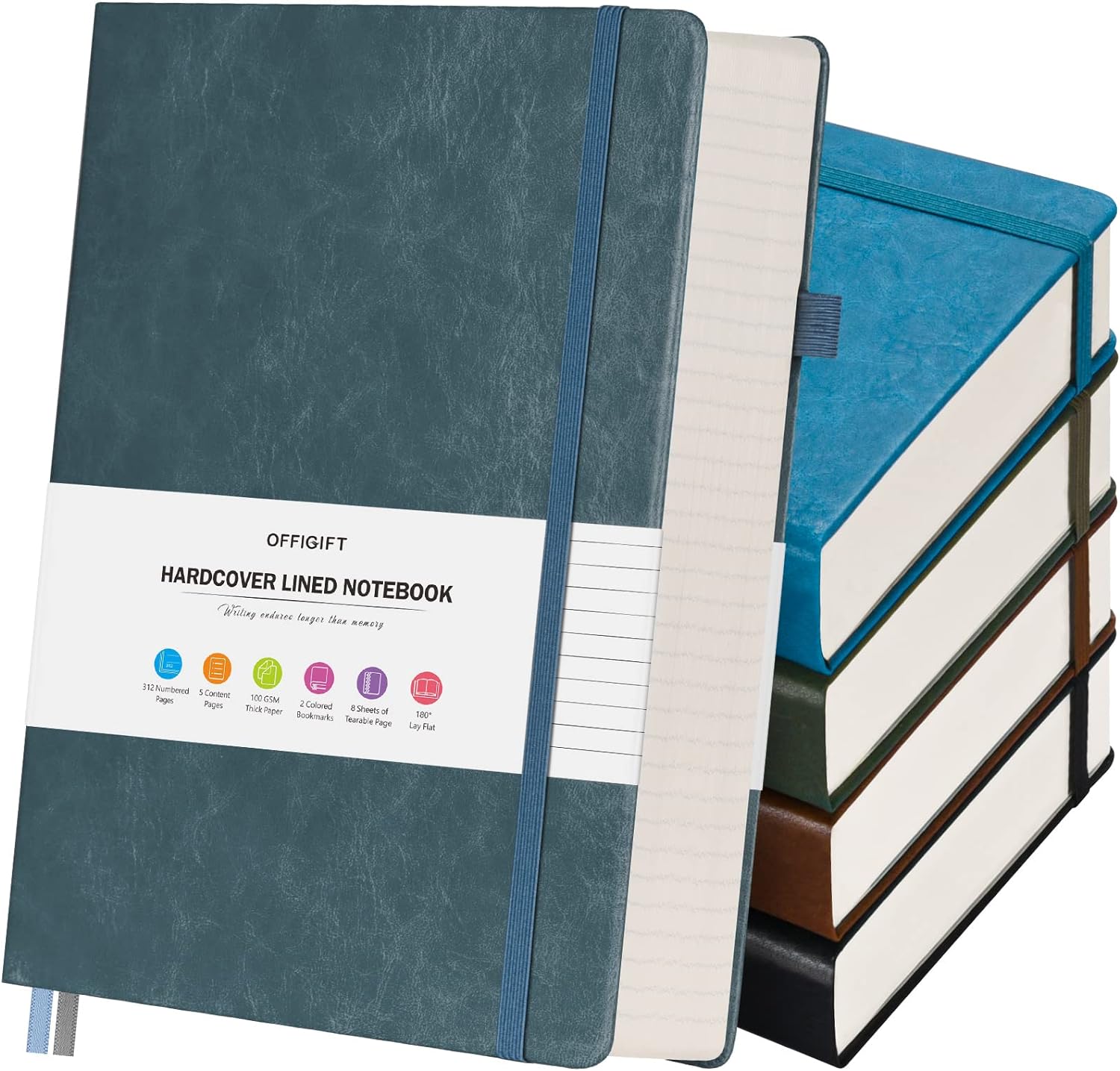 5 Pack College Ruled Notebook, 312 Numbered Pages Thick Notebooks Bulk, 100gsm N...