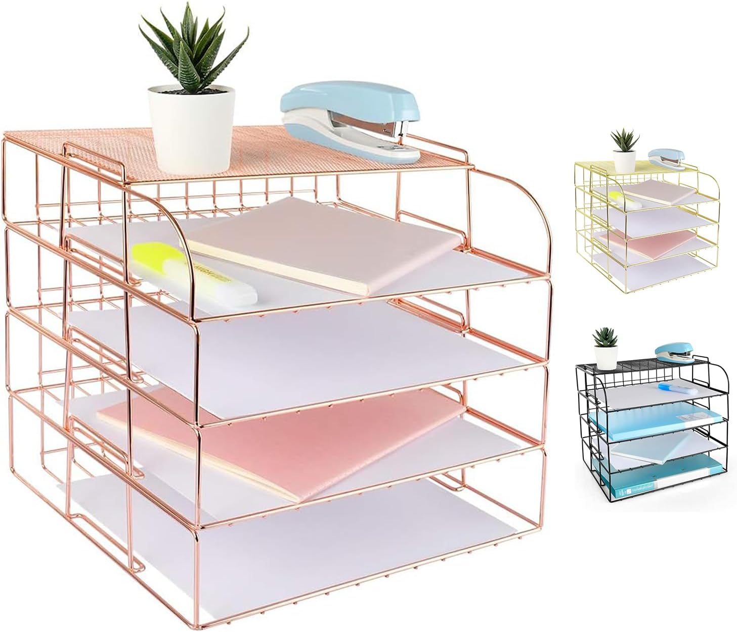 Spacrea Letter Tray, 4 Tier Rose Gold Desk Organizers and Accessories for Women,...