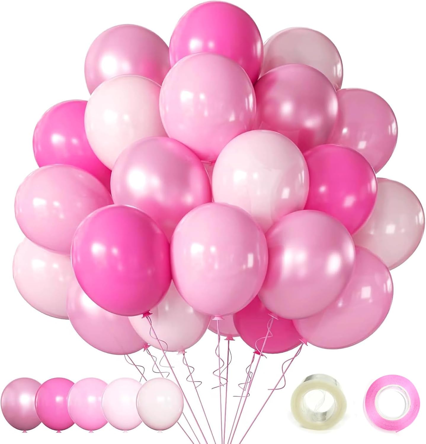 Pink Balloons Metallic Pink Balloon, 60Pcs 12Inch Chrome Pink Balloons Deep Ligh...