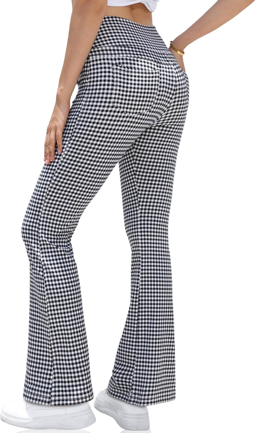 VOOVEEYA Women's Bootcut Leggings - Bootleg Yoga Pants Flare with 4 Pockets,Tumm...