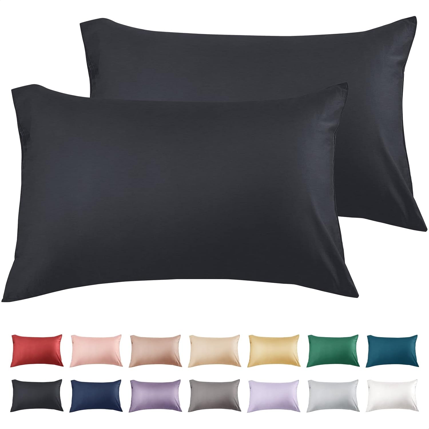 Cotton Pillow Cases King Size Set of 2, 600 Thread Count Pillowcases 20x36 Inche...