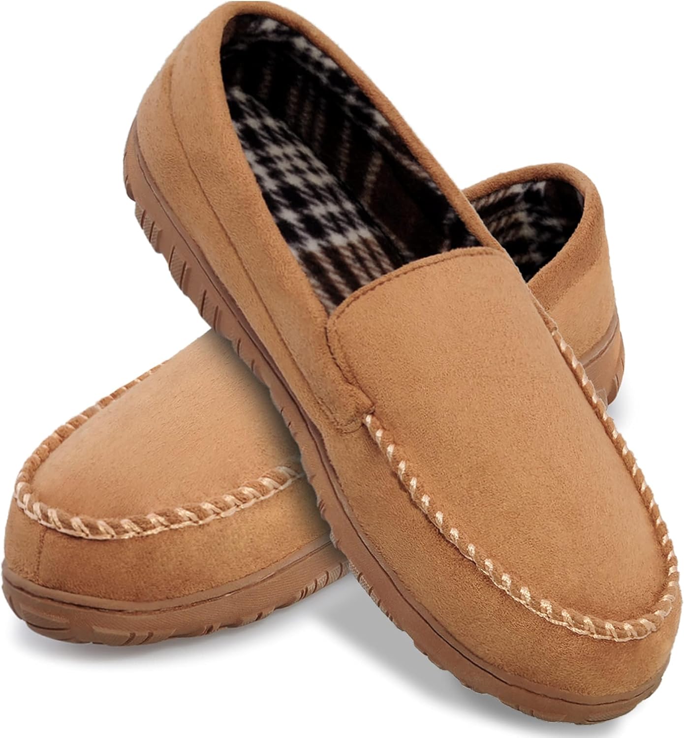 shoeslocker Mens Slippers Microsuede Moccasin Memory Foam House Shoes 14 Beige