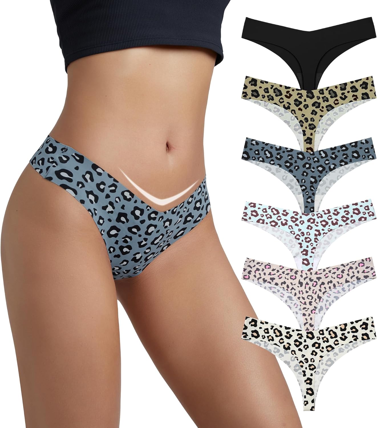 Women's Seamless No Show Thong Panties Comfortable Breathable Pack of 6 Underwea...