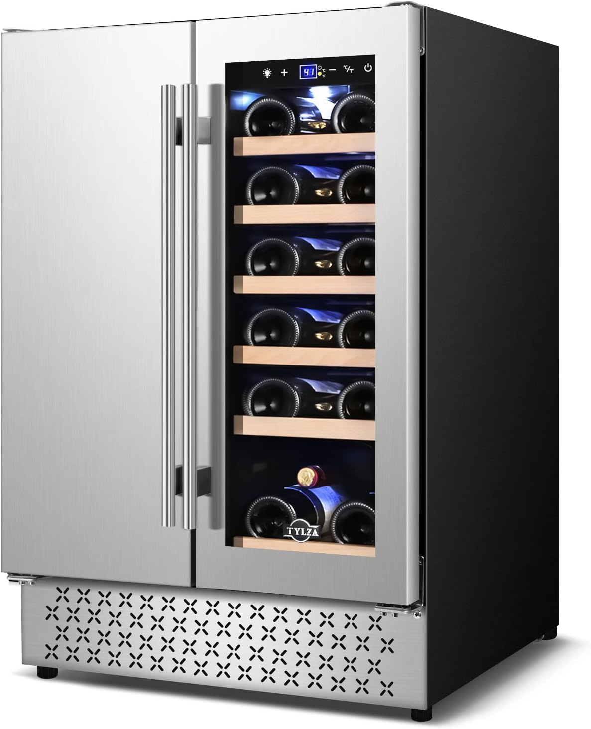 Tylza Wine and Beverage Refrigerator, 24 inch Dual Zone Wine Beverage Cooler Bui...