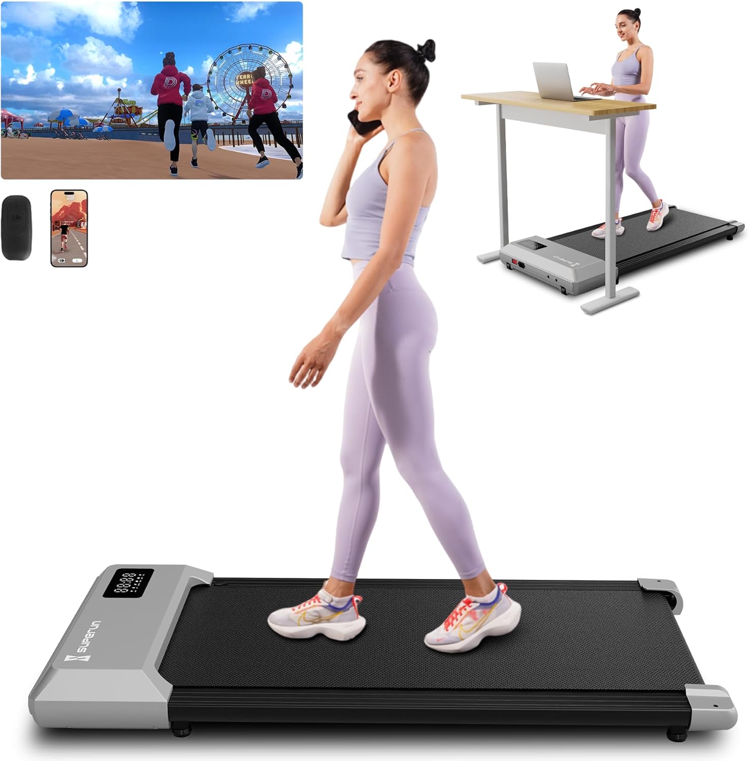 Superun Walking Pad, Under Desk Walking Pad Treadmills for Home & Office, 2.5HP...