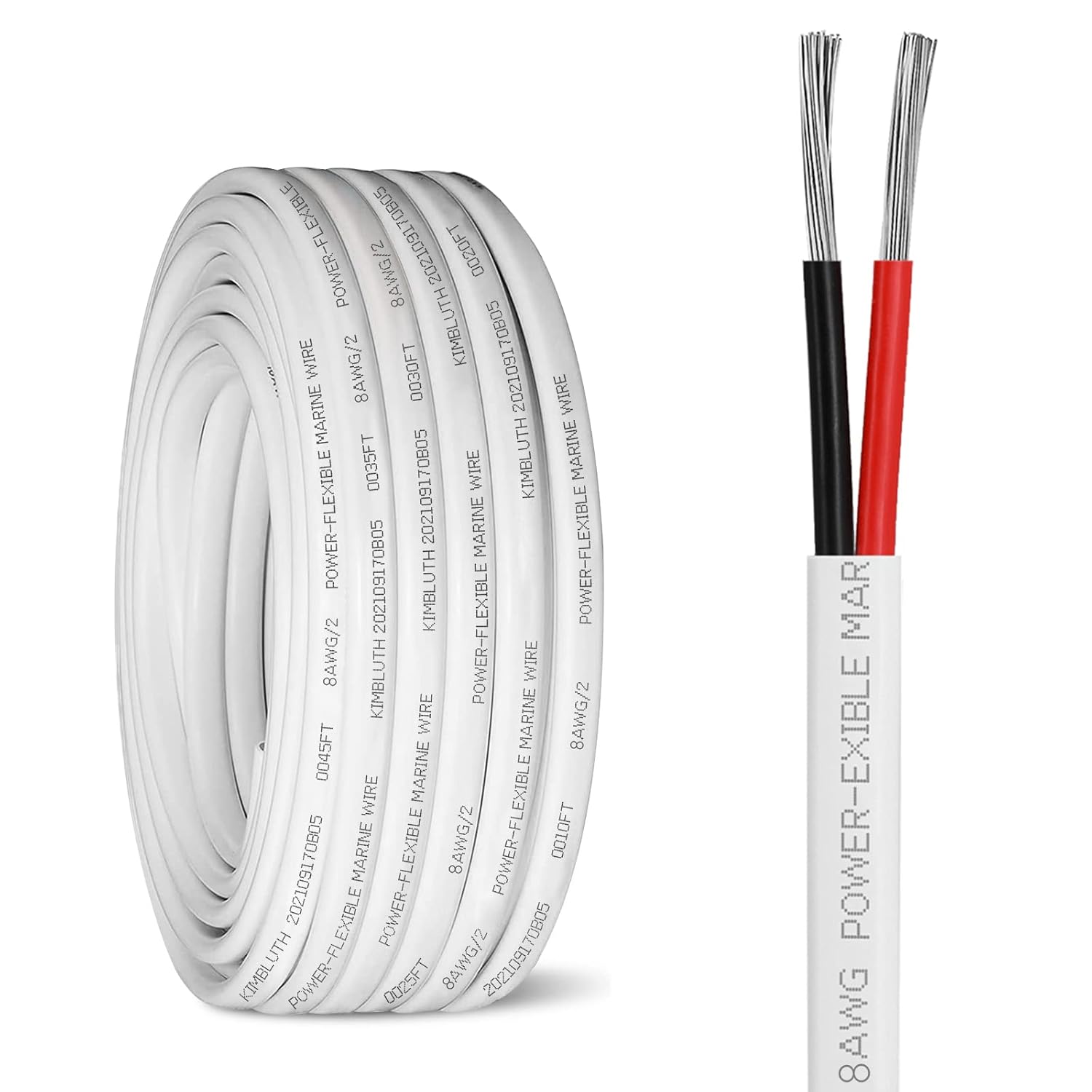 8 Gauge Duplex Marine Wire Tinned Copper Boat Cable, 10ft 8 AWG Standard USA OFC...