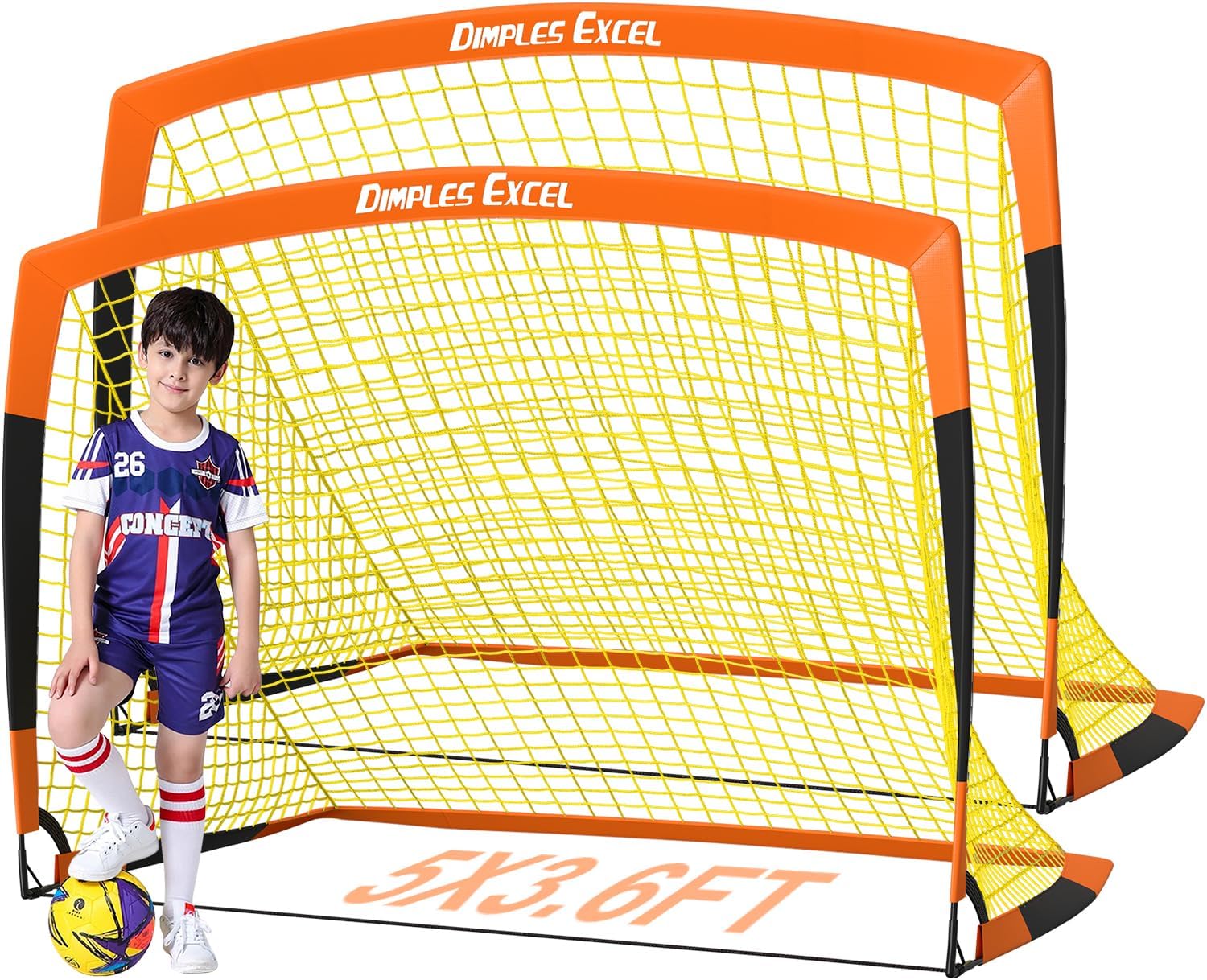 Dimples Excel Soccer Goals Kids Soccer Net for Backyard 7x5 FT, 5x3.6 FT, 4x3 FT...