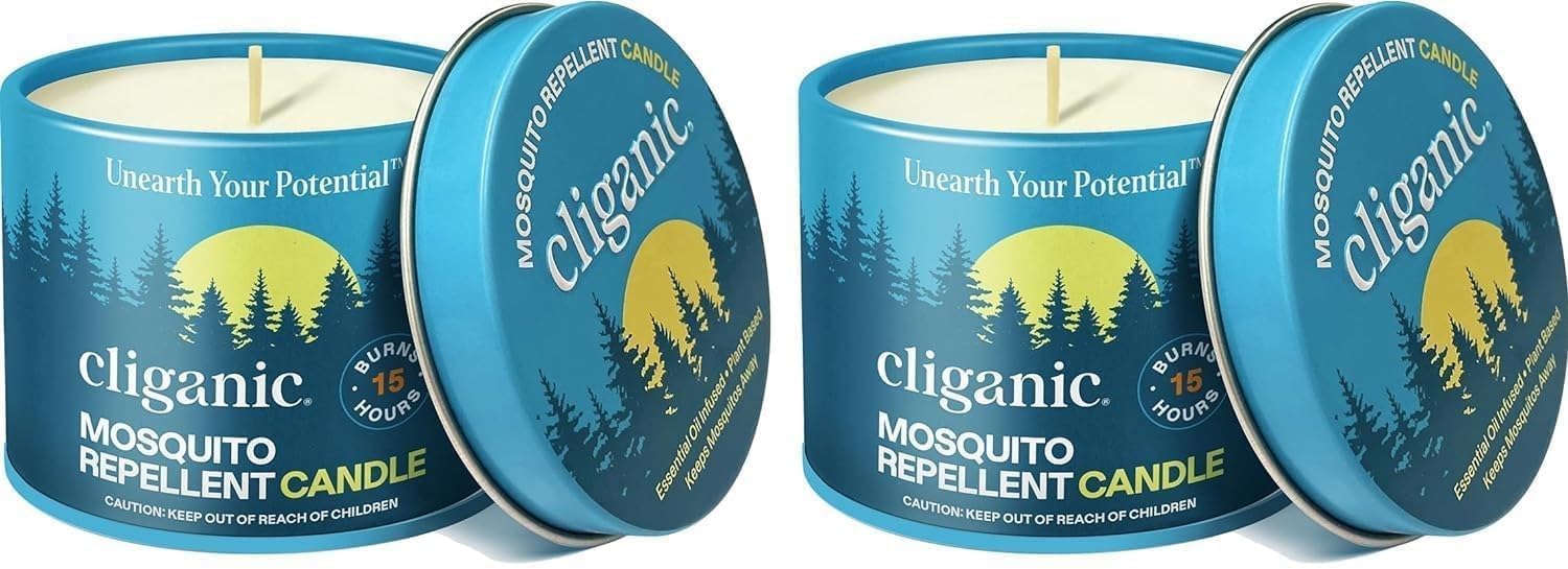 Cliganic Natural Mosquito Repellent Candle (Pack of 2) | Citronella, DEET Free,...