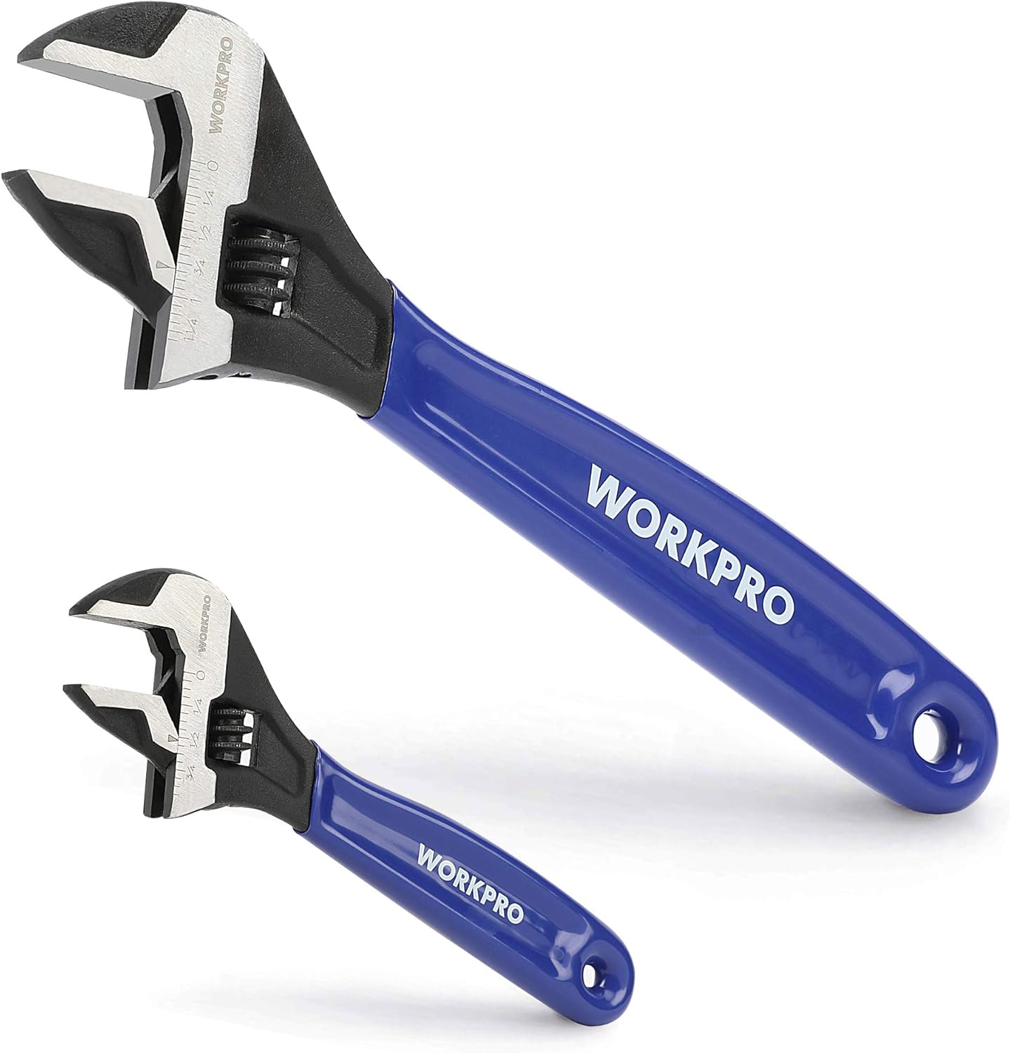 WORKPRO 2-piece Adjustable Wrench Set, 6-Inch & 10-Inch Wrenches, Wide Jaw Black...