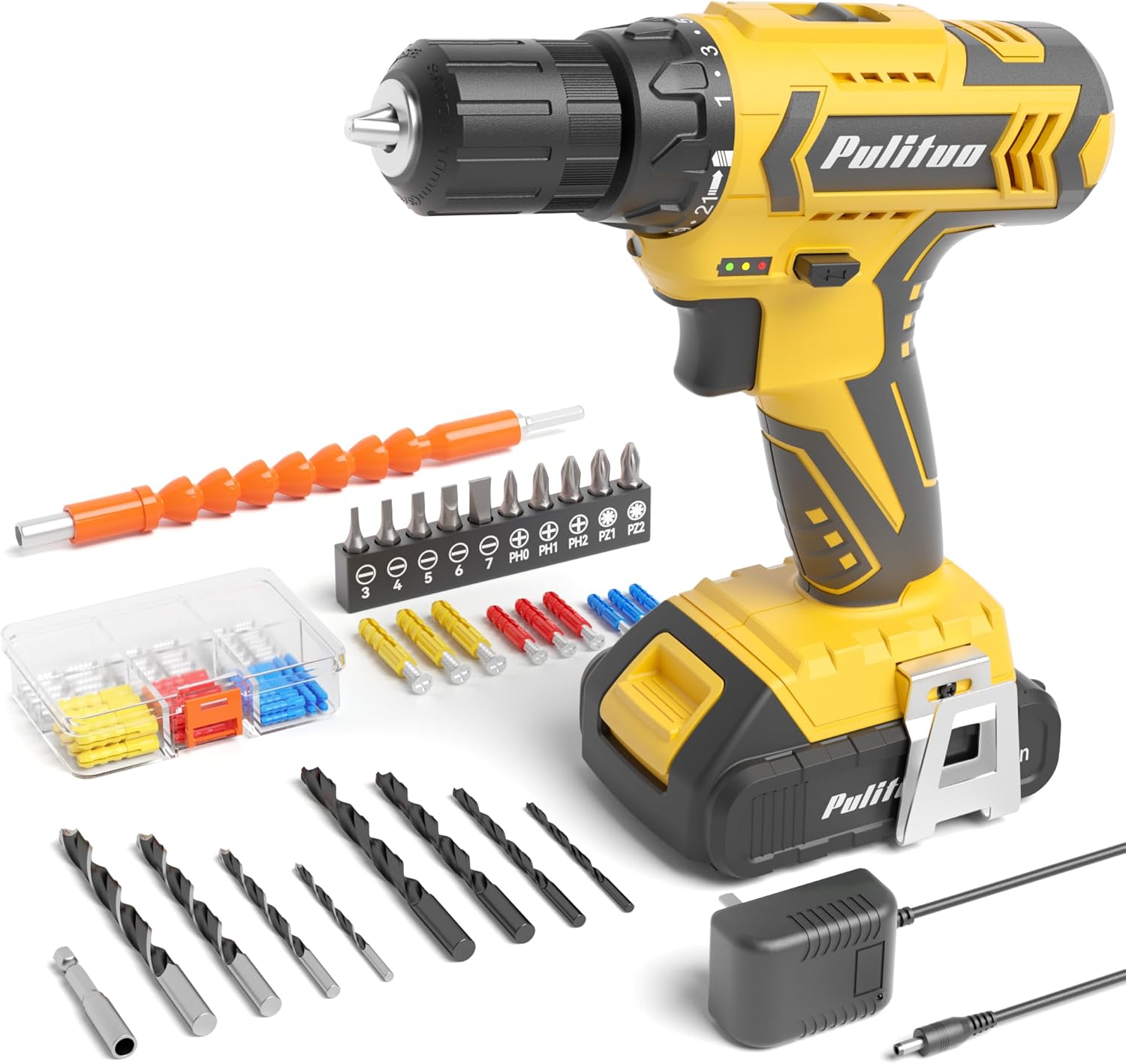 PULITUO Cordless Drill Set - 20V Electric Power Drill with Battery and Charger,...
