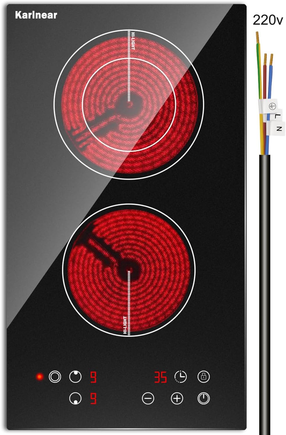 Karinear 2 Burner Electric Cooktop 12 Inch, Drop-in Electric Radiant Cooktop 220...
