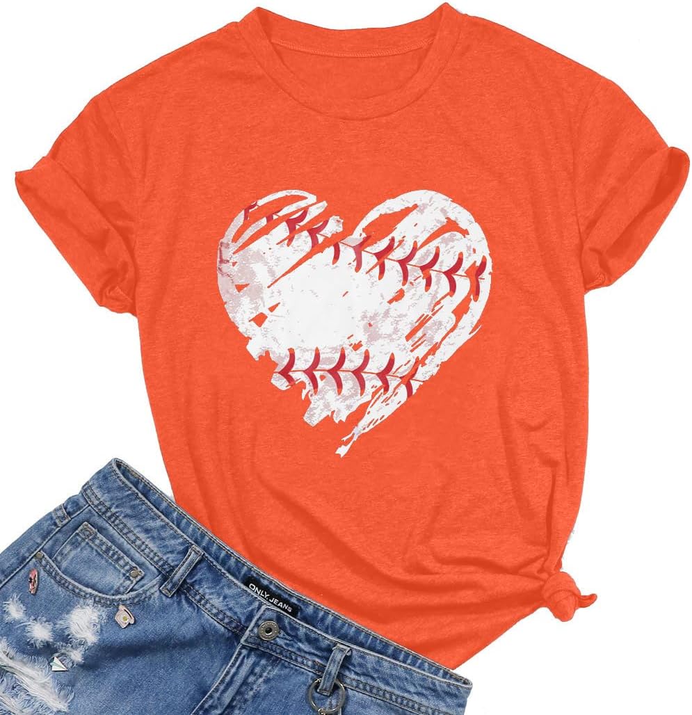 Baseball Shirts Women Baseball Mom Tshirt Baseball Heart Graphic Tee Game Day Gi...