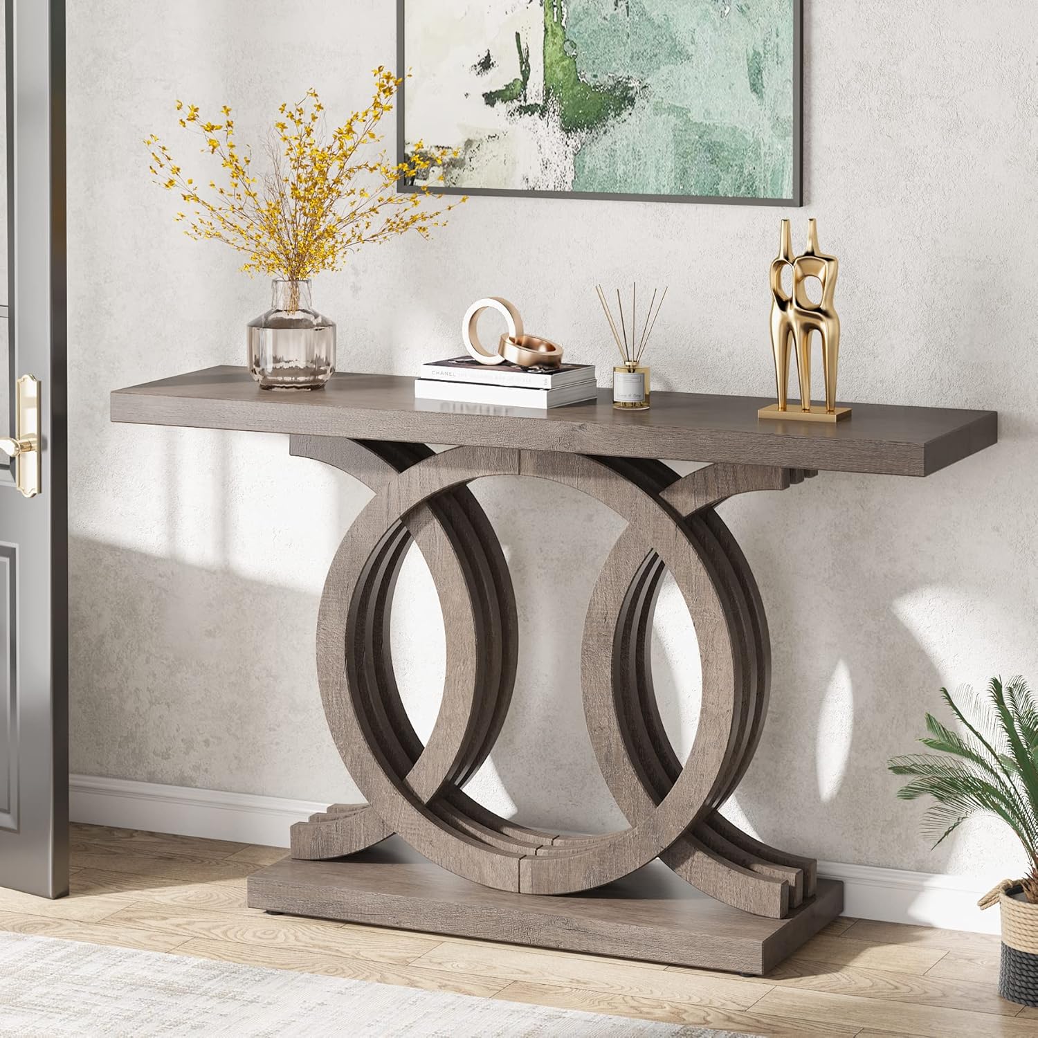 Tribesigns 55 inches Console Table with Unique Base, Farmhouse Hallway Table, Wo...