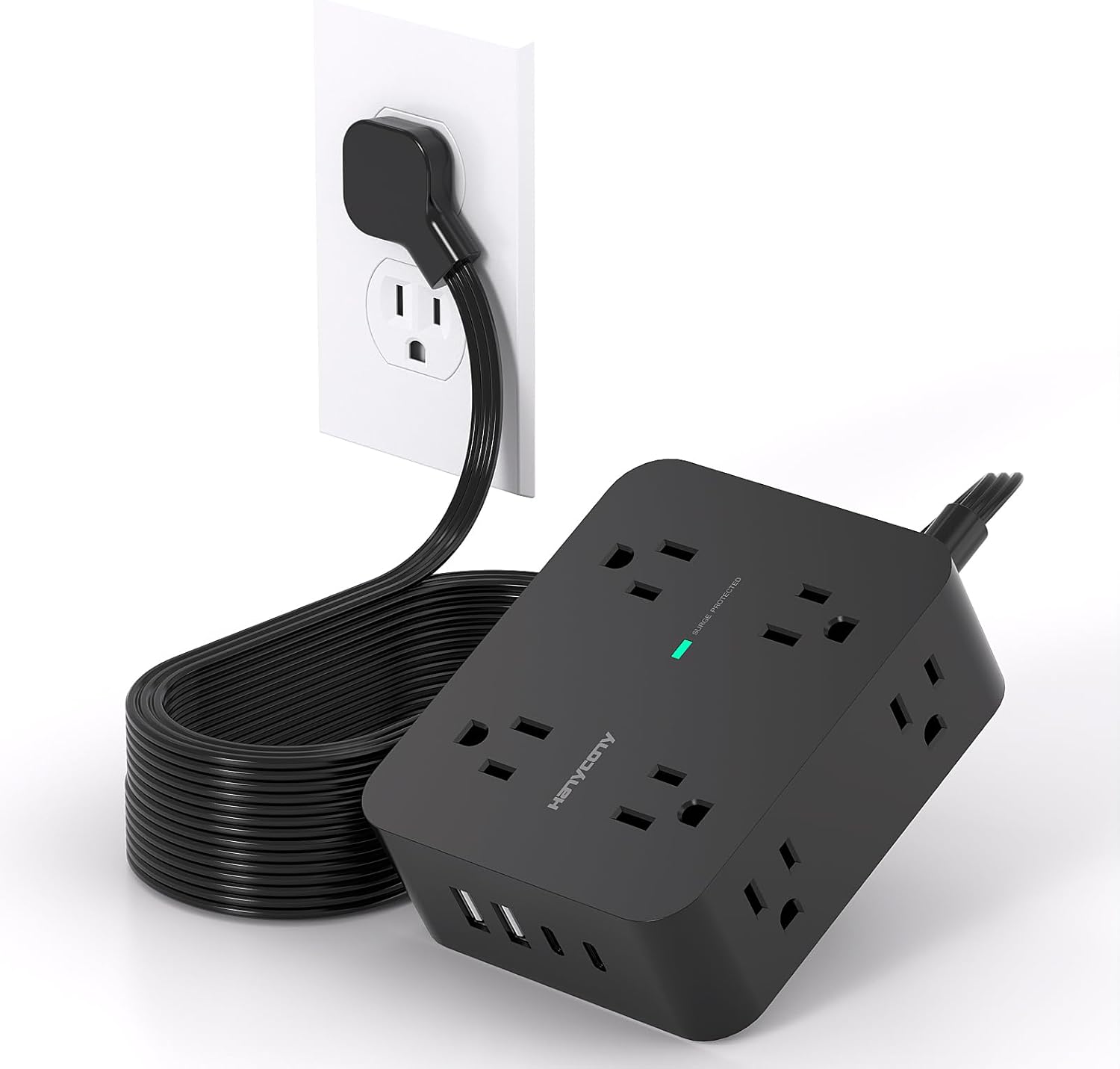 Surge Protector Power Strip 15 Ft Cord, Extension Cord with 8 Outlets 4 USB Port...