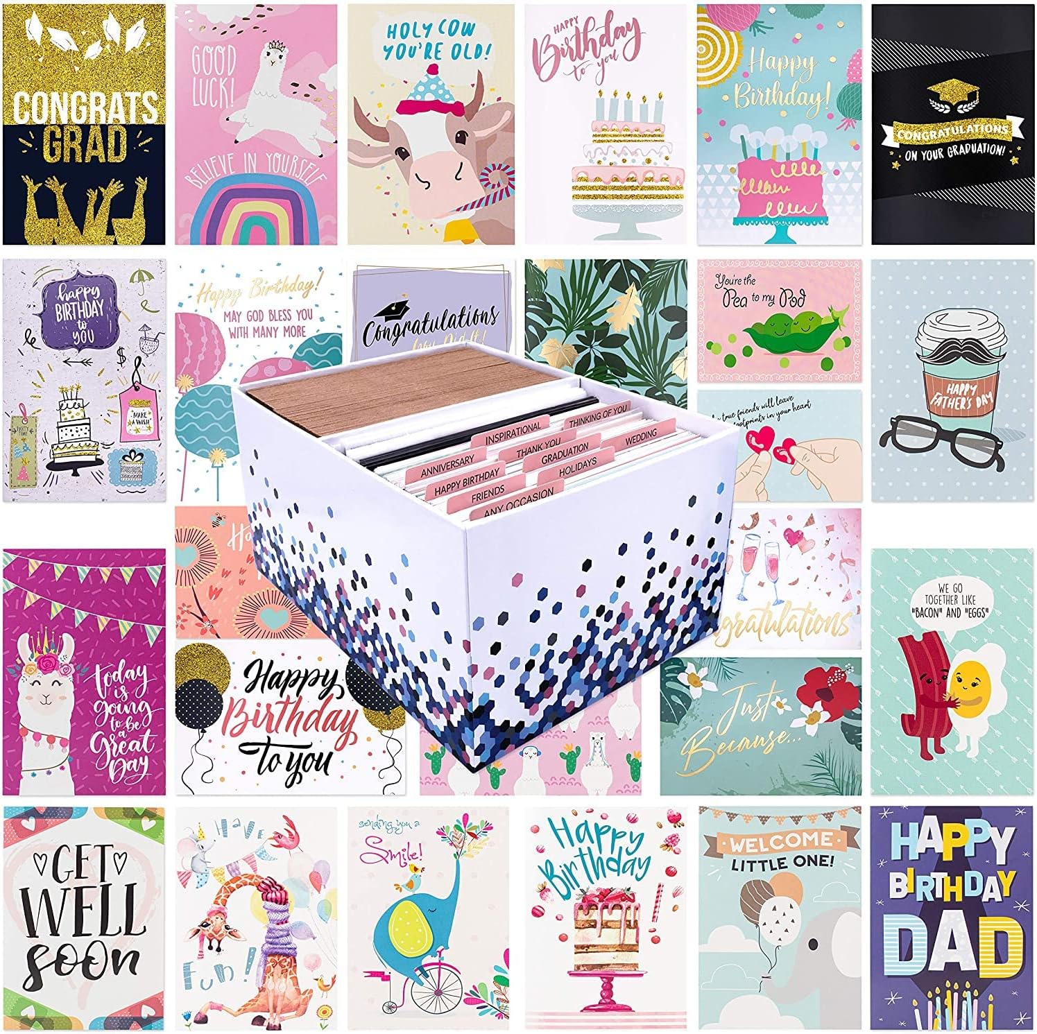 100 All Occasion Greeting Cards- 100 Eye Catching Designs with Organizer Box- Fr...