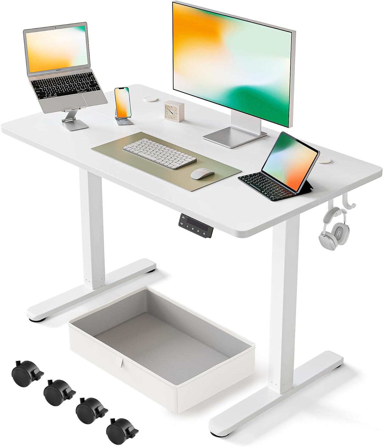 FEZIBO 40 x 24 Inches Standing Desk with Drawer, Adjustable Height Electric Stan...