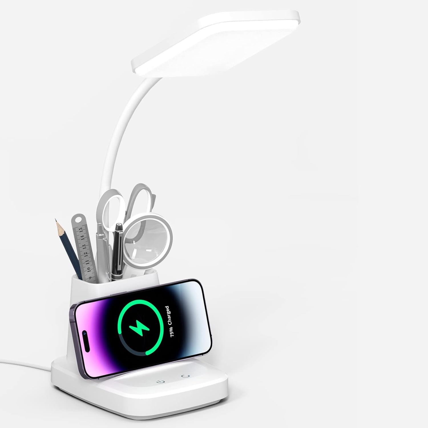 LED Desk Lamp with Wireless Charger for Home Office, Small with Pen Holder, 800L...