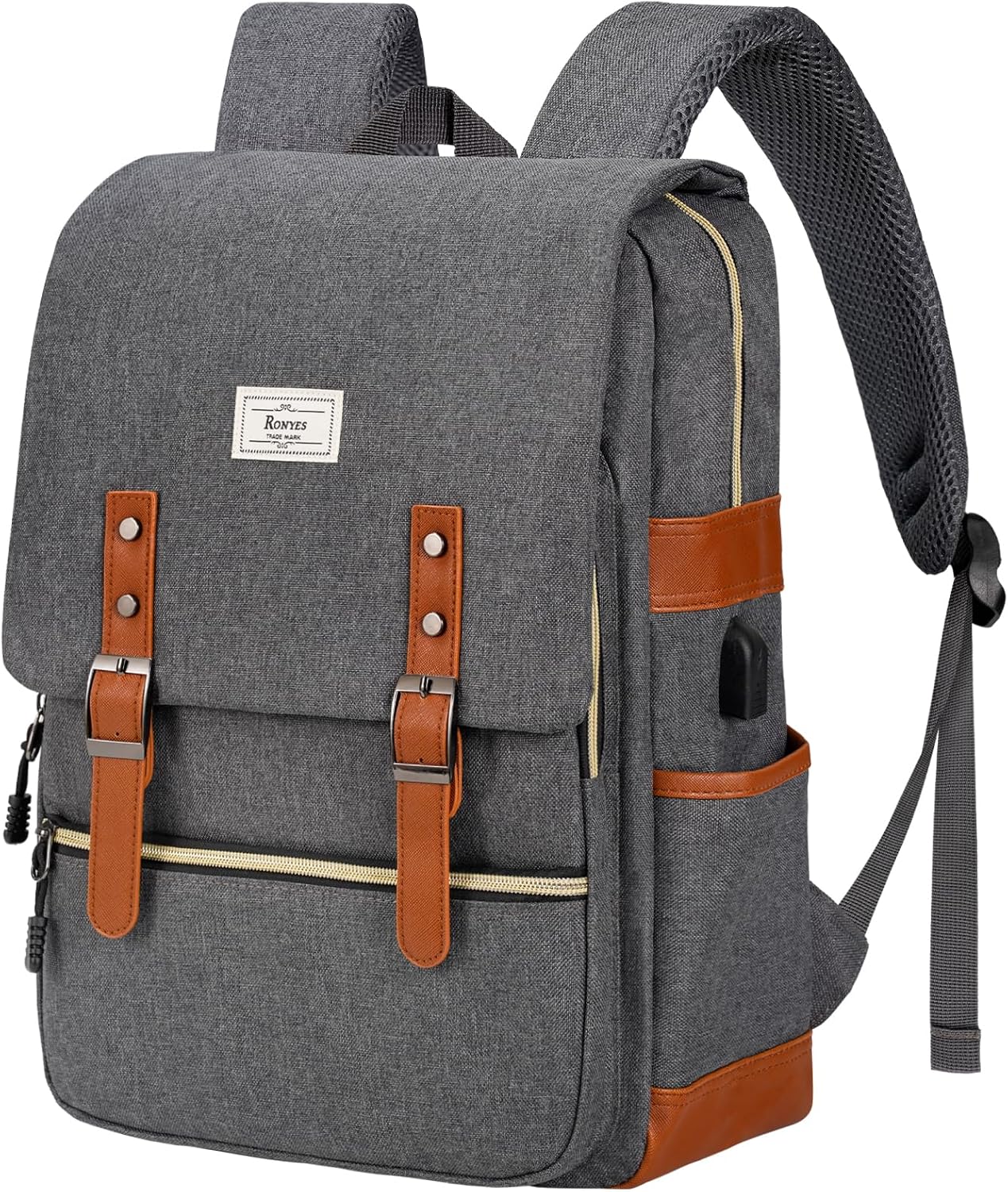 Ronyes Vintage Laptop Backpack for Women Men,15.6 inch Bookbag Casual Daypack wi...