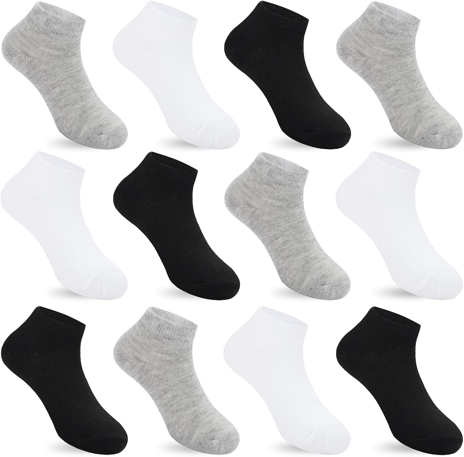 Auranso 12 Pairs Kid Breathable Athletic Ankle Socks Boys Girls Cotton Low Cut S...