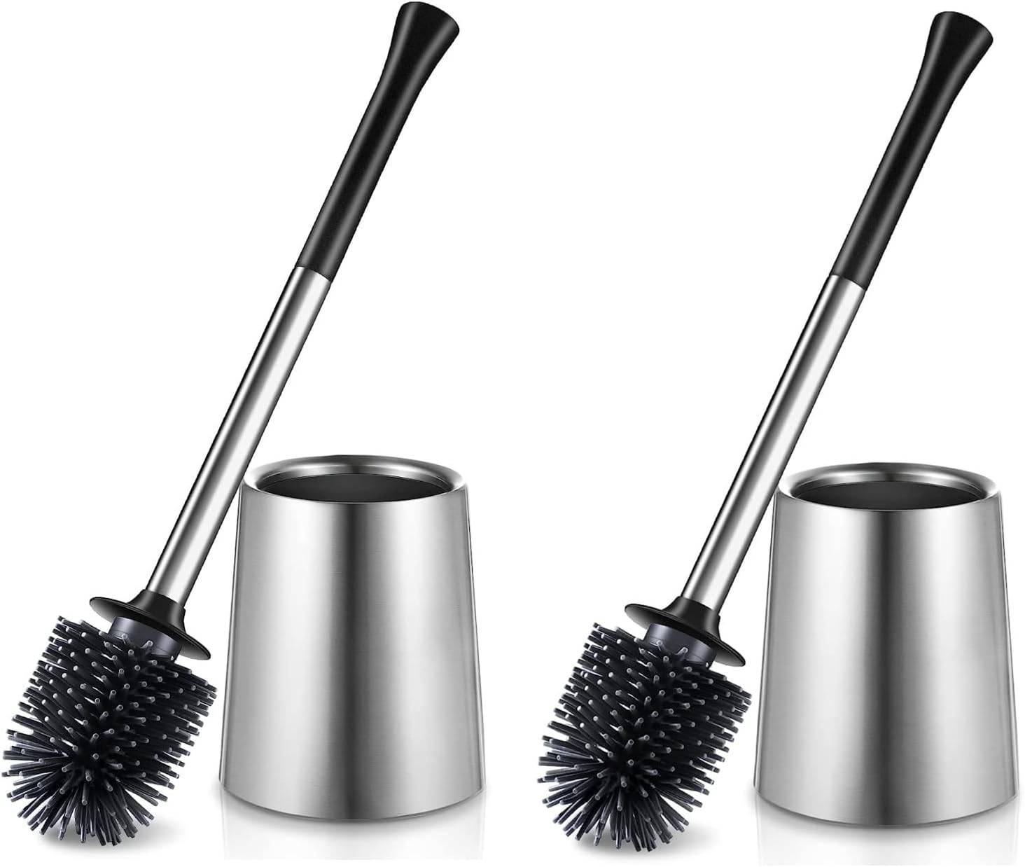 HAMITOR Toilet Bowl Brush Holder Set: 2Pack Silicone Stainless Steel Deep Cleani...