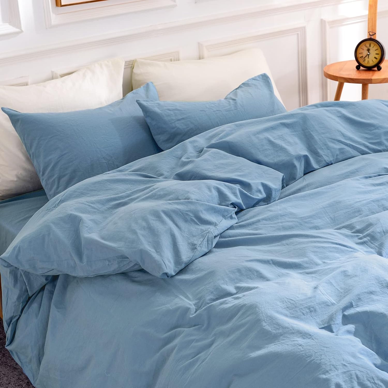 NEXHOME PRO Duvet Cover Set 100% Washed Cotton Oversized Queen 92"x98", Organic...