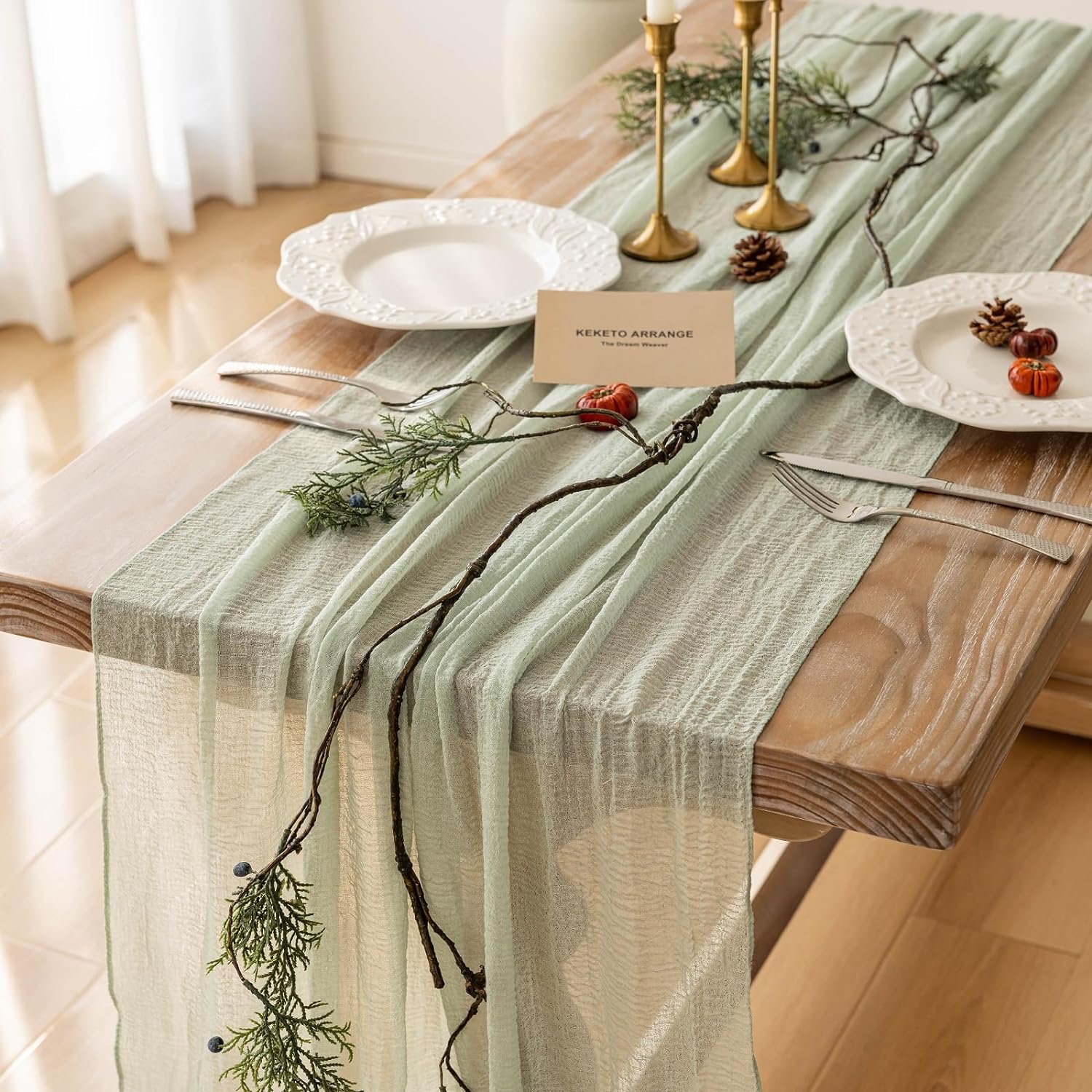 Keketo 6pcs Cheesecloth Table Runner Sage Green Gauze 120 Inch 10 FT Rustic Boho...