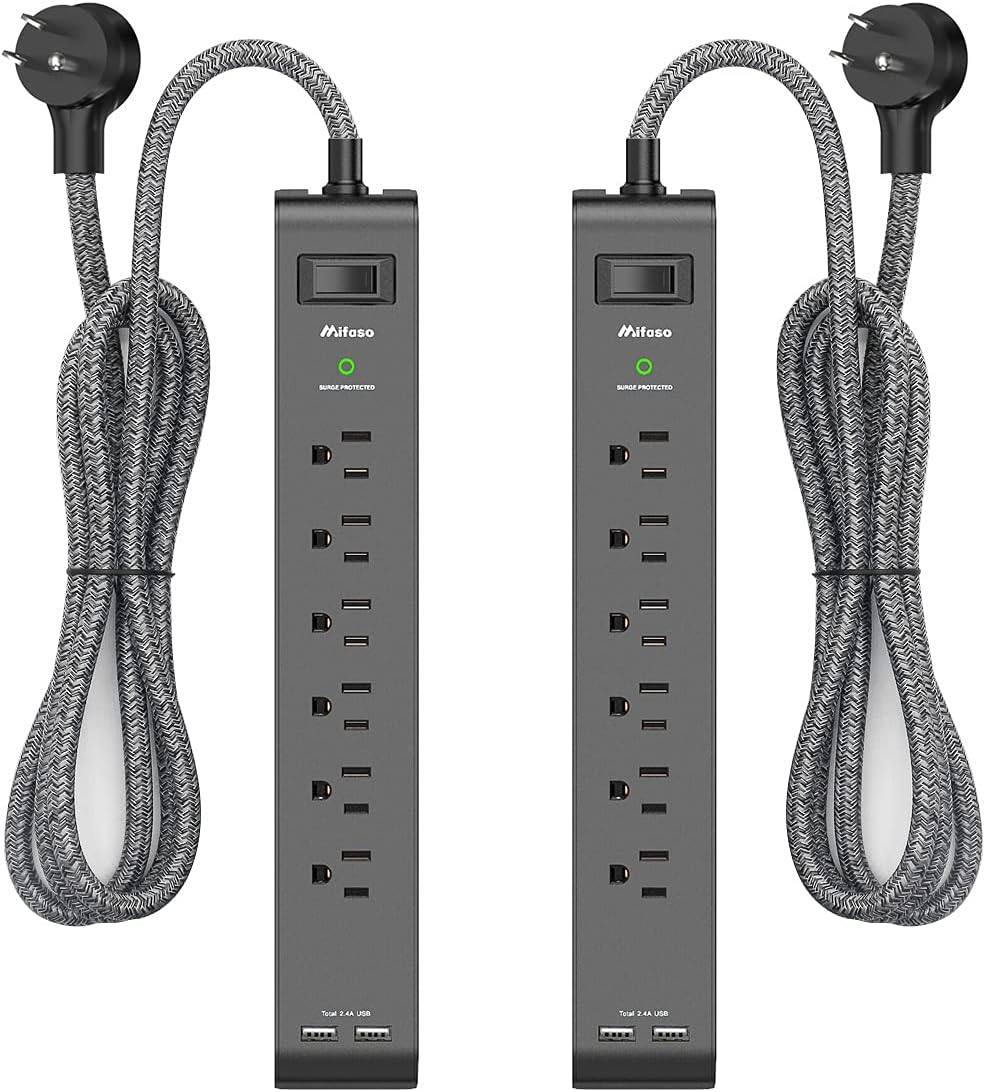12FT Long Power Strip Surge Protector - with 6 Outlets 2 USB Ports, Heavy-Duty B...