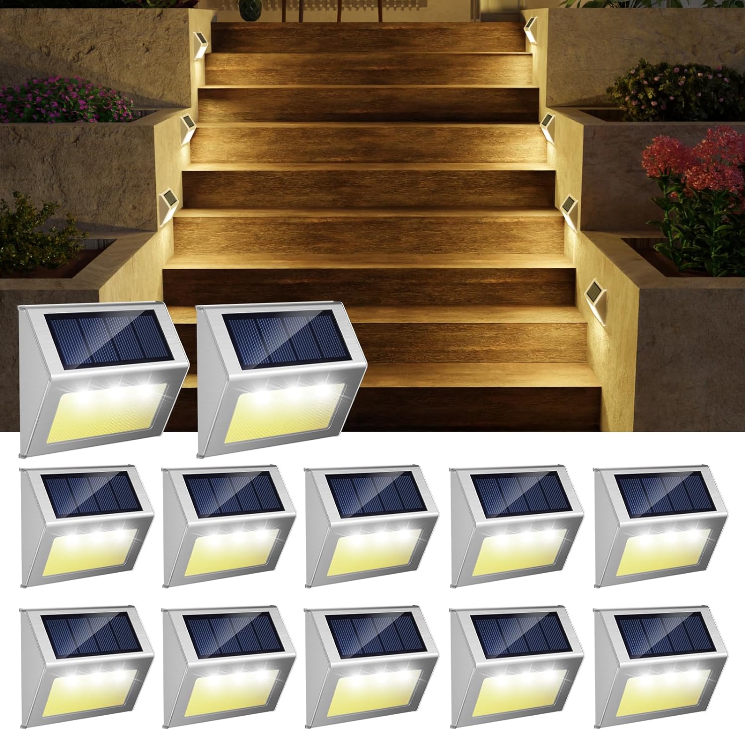 JSOT 12 Pack Solar Lights Outdoor Waterproof for Stairs Decor, Solar Deck Lights...