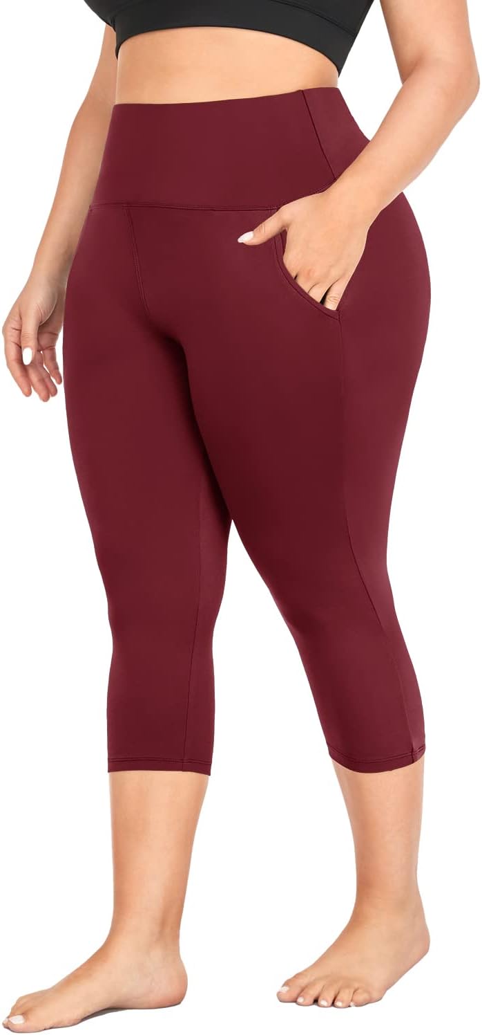 MOREFEEL Capri Plus Size Leggings for Women with Pockets-Stretchy XL-4XL Tummy C...