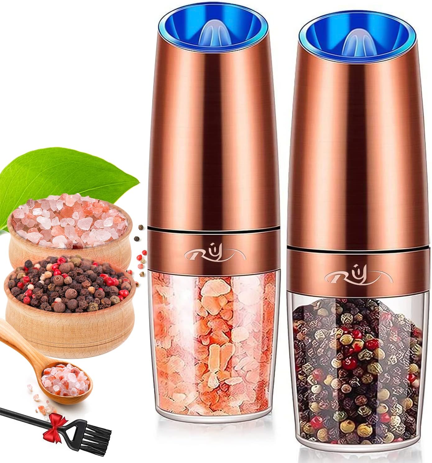 Gravity Salt and Pepper Grinder Set, Ceramic Rotor...