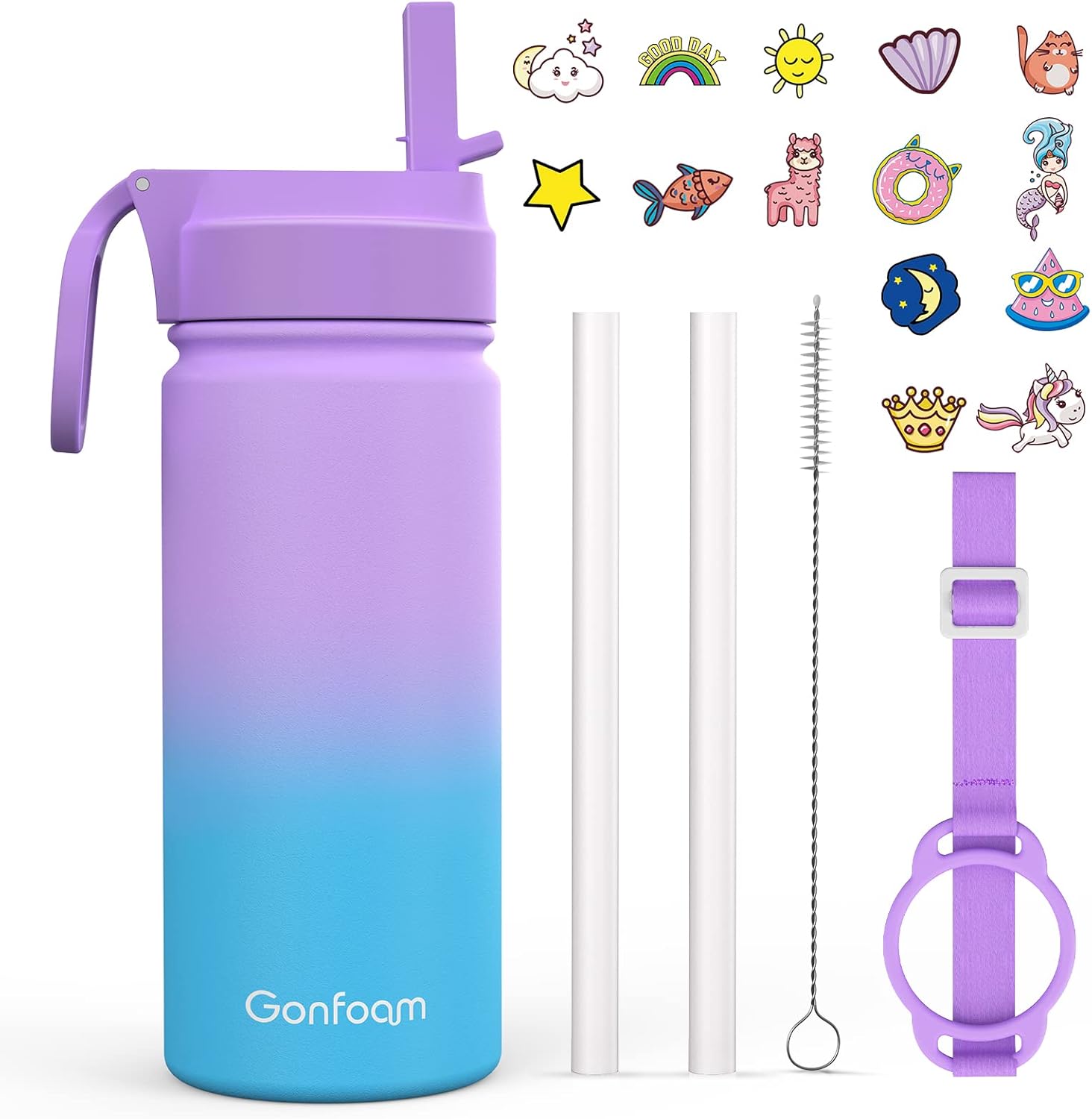 16oz Water Bottles with Straw and Stickers, Stainless Steel Vacuum Double Wall I...