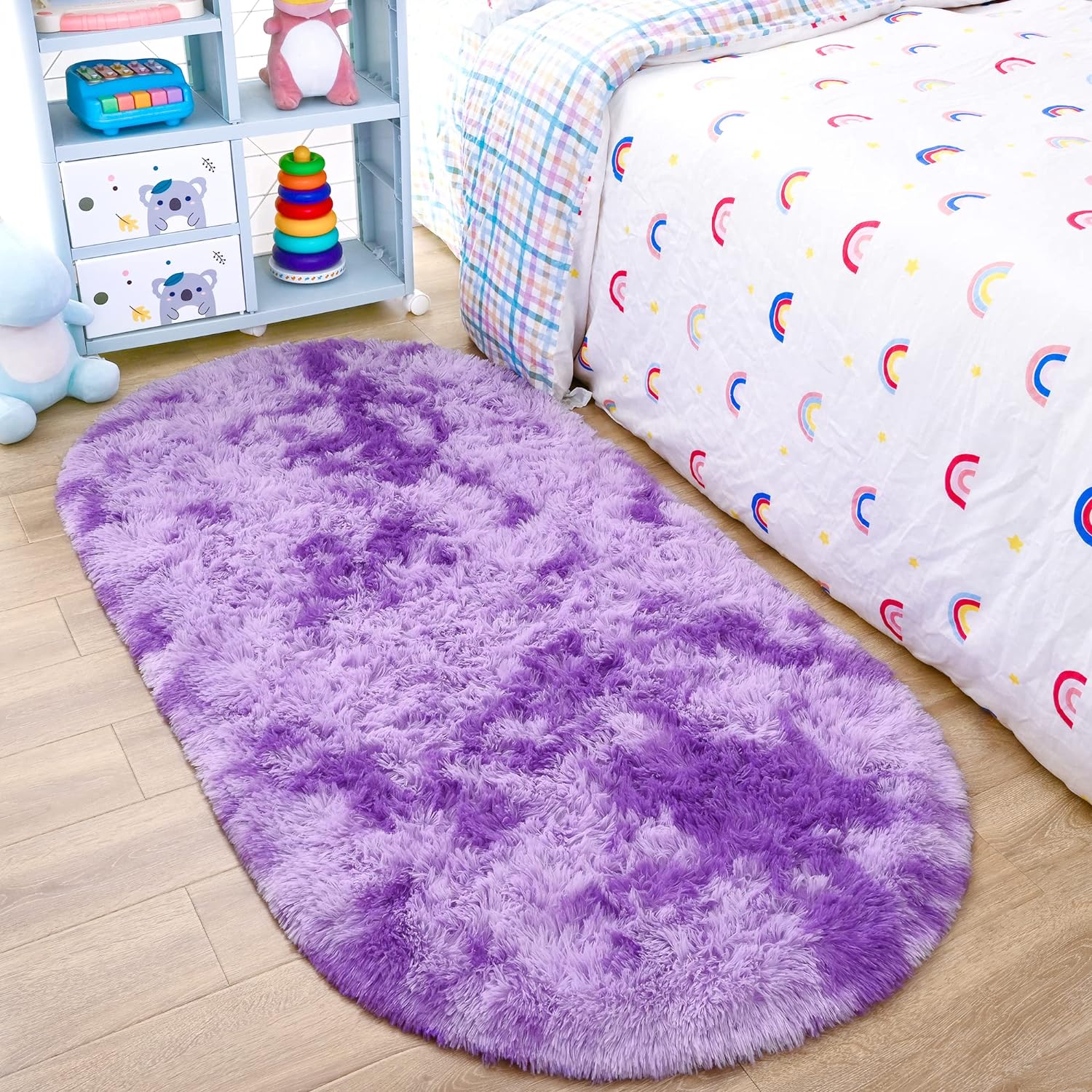 Noahas Oval Fluffy Purple Rug 2.6X5.3 Small Kids Rugs for Bedroom Girls And Boys...