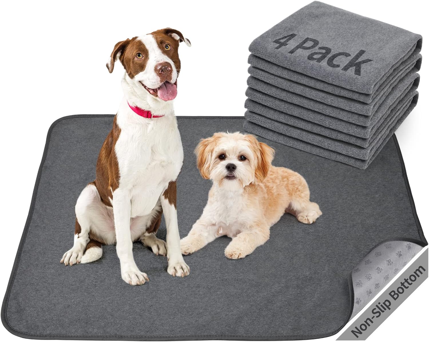 Washable Pee Pads for Dogs, 24x36 4 Pack Reusable Whelping Pads, Absorb Dog Mats...