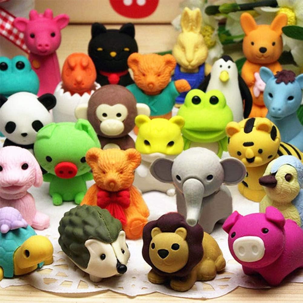46Pcs Animal Erasers Bulk Pencil Erasers Kids Puzzle Erasers Desk Pet Mini Erase...