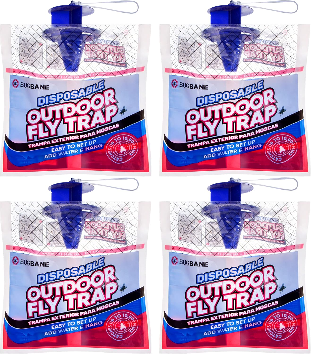 Fly Trap Outdoor Hanging Fly Catcher. 4 Pack Disposable Outdoor Fly Bags with Fl...