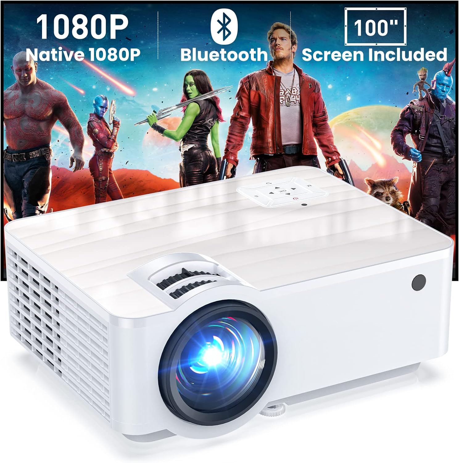 GROVIEW Projector, 1080P Bluetooth Mini Projector...