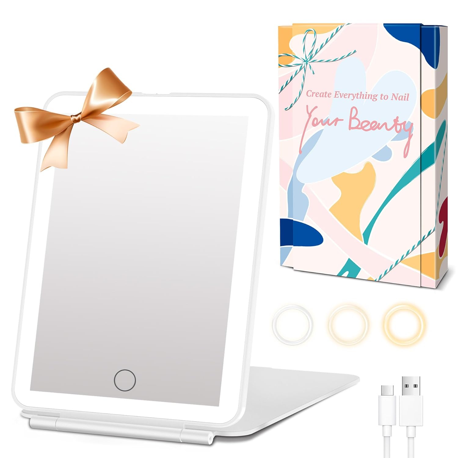 FUNTOUCH Rechargeable Travel Makeup Mirror with Lights, Portable Lighted Vanity...