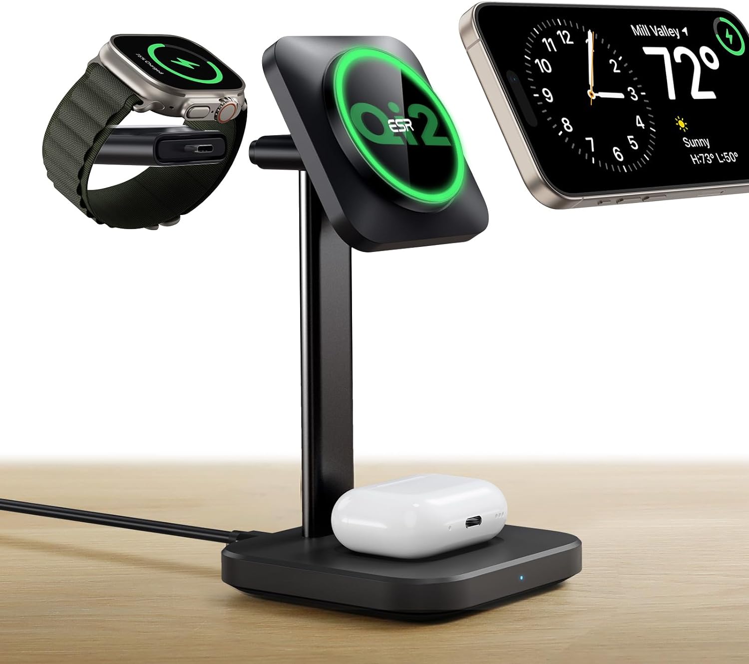 ESR Qi2 3 in 1 Wireless Charging Station, [Certified] Apple Watch Charger & 15W...