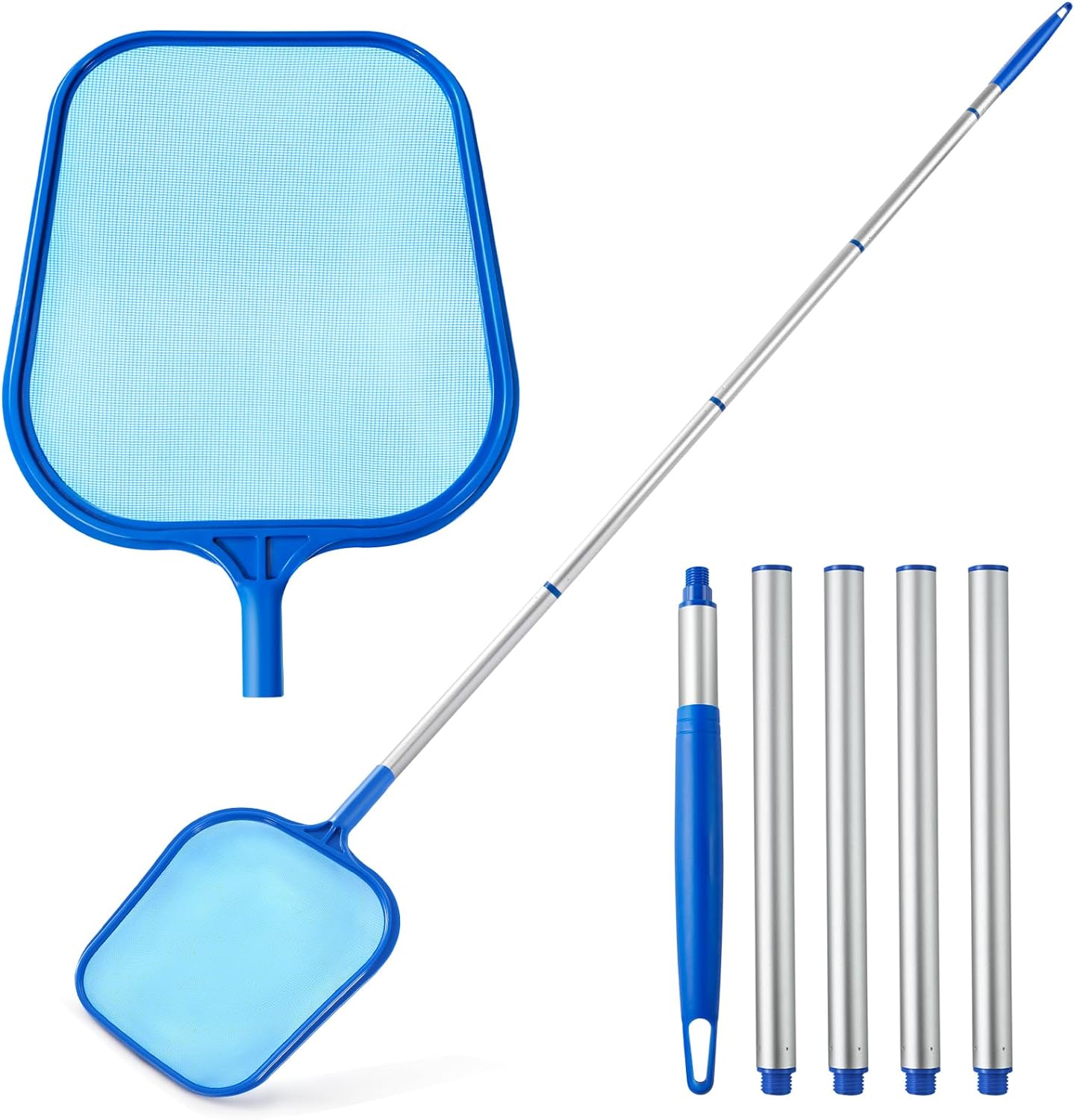 Pool Skimmer - Pool Skimmer Net with 5 Section Adjustable Telescopic Aluminum Po...