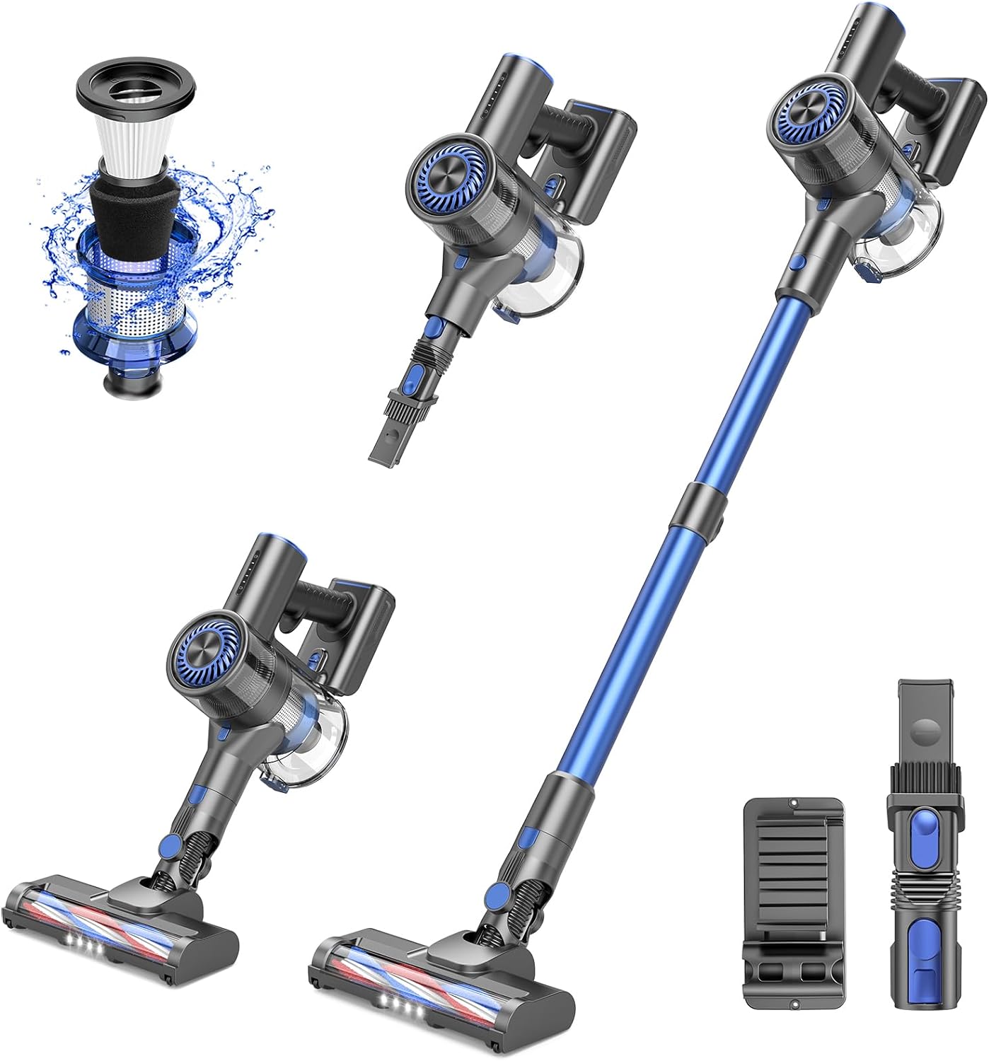 Cordless Vacuum Cleaners, Stick Vacuum with 40 Mins Runtime Detachable Battery,...