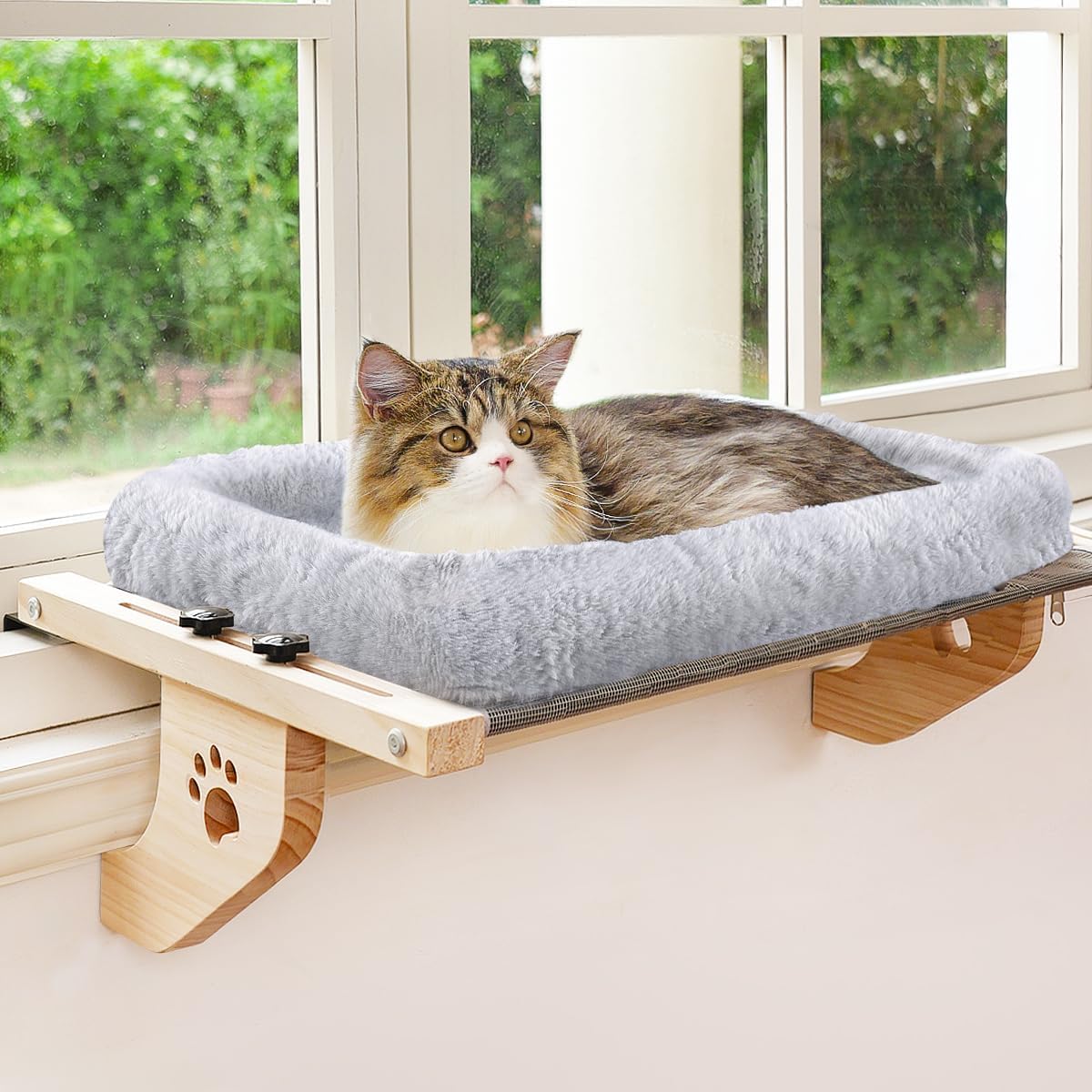 AMOSIJOY Cat Sill Window Perch Sturdy Cat Hammock Window Seat with Cushion Bed C...